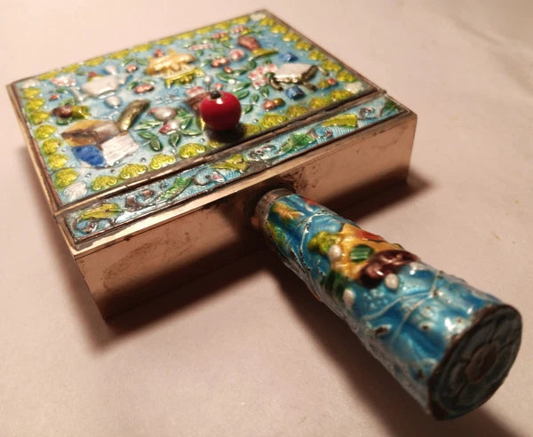 CRUMB CATCHER vtg chinese blue enamel cloisonne coin box teapot vase urn book