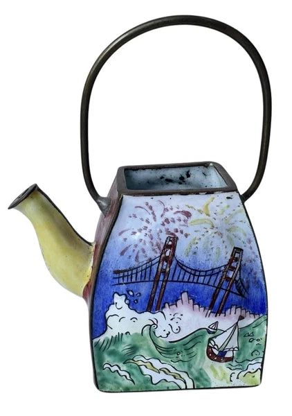 Redfern House Enamel Mini Teapot San Francisco Golden Gate Bridge Cable Car