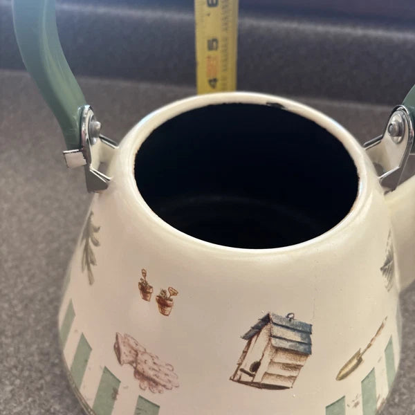 Pfaltzgraff Naturewood Garden Metal Enamelware Teapot Tea Pot Kettle with Lid