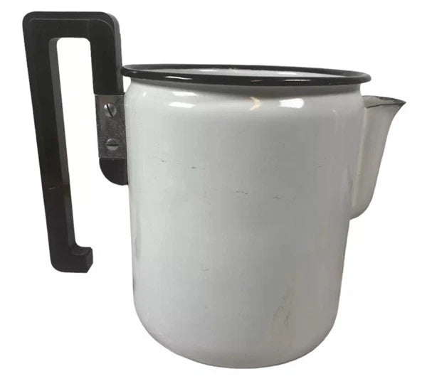 Vintage enamelware coffee pot Enamel Pitcher Square Handle Unique ~6.5”